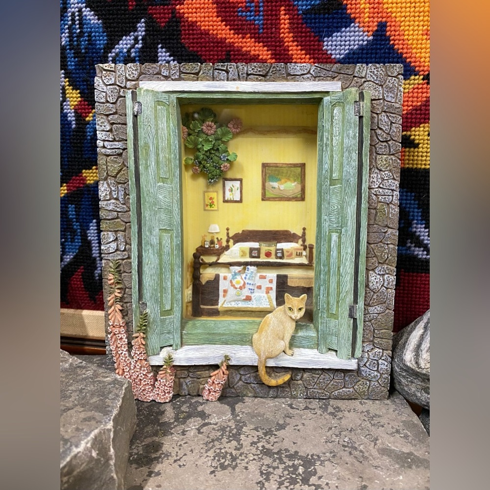 3D Cat in Window of a Cozy Home Shadowbox